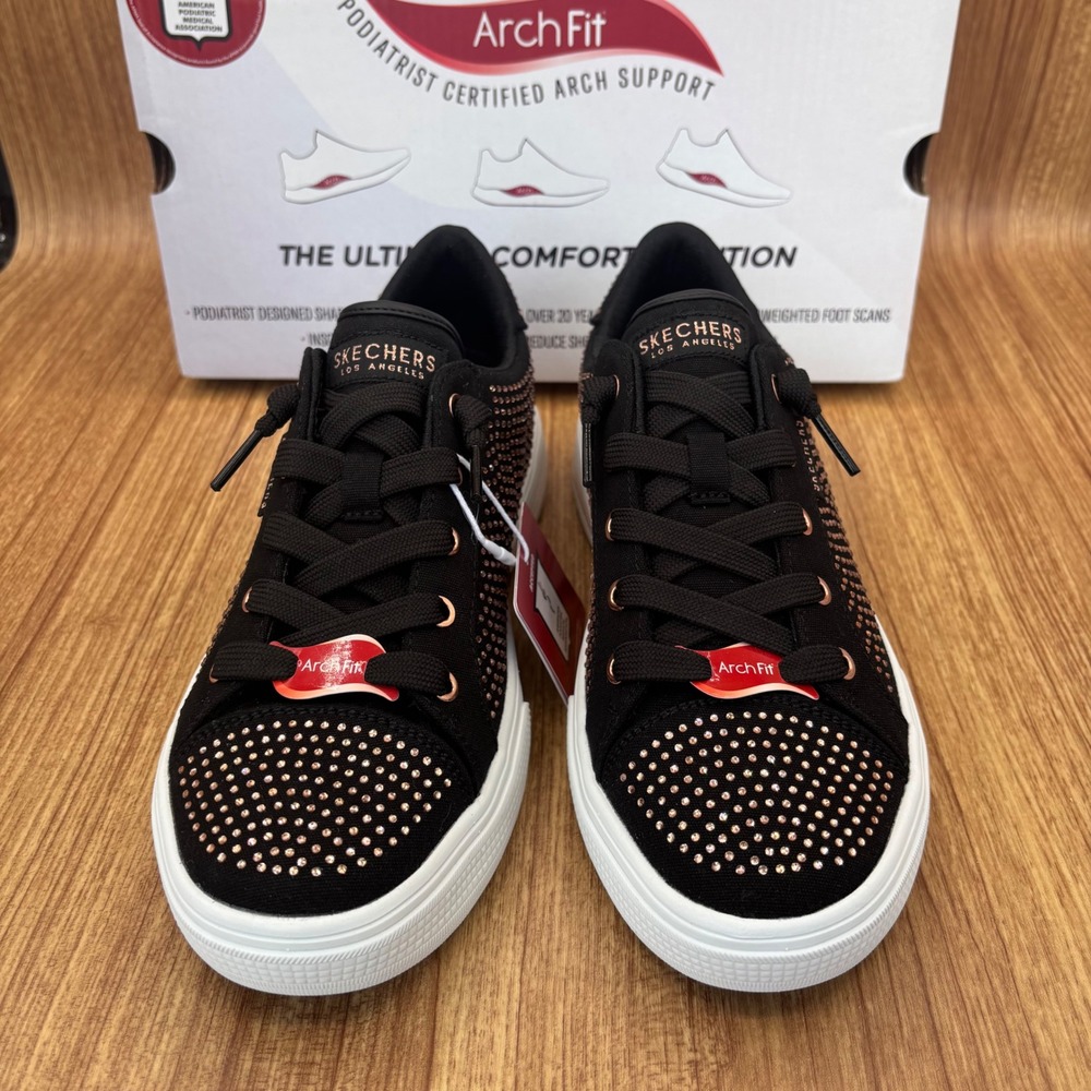 Skechers Arch Fit Sneakers Womens 6.5 Black Rose Gold New Rhinestone 177221 NEW - Picture 3 of 7